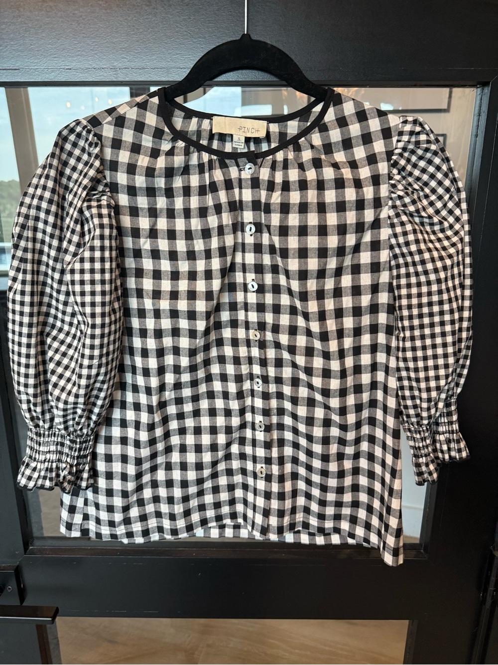 Pinch Black & White Gingham Button-Front Blouse